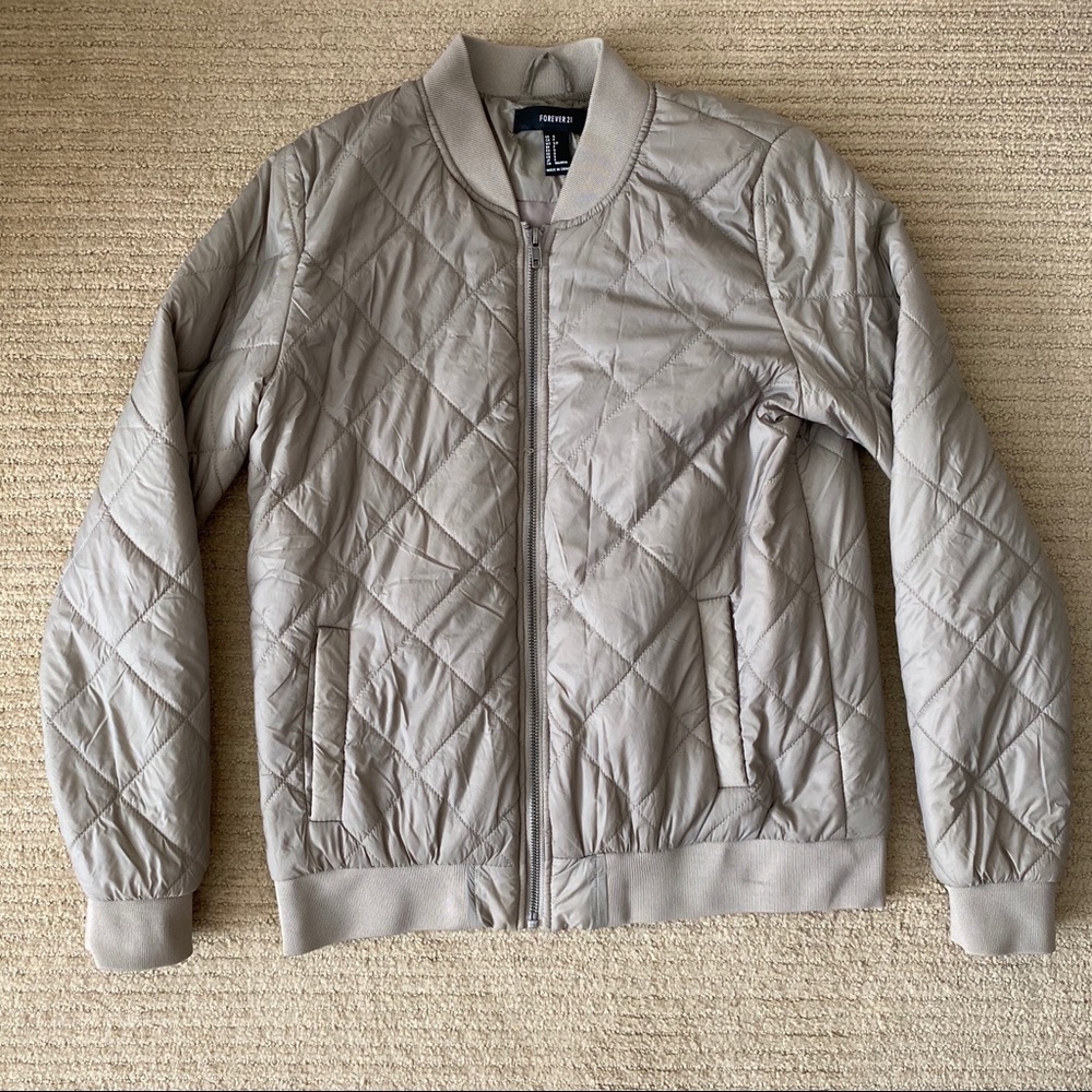 F21 Lightweight Quilted Taupe Bomber